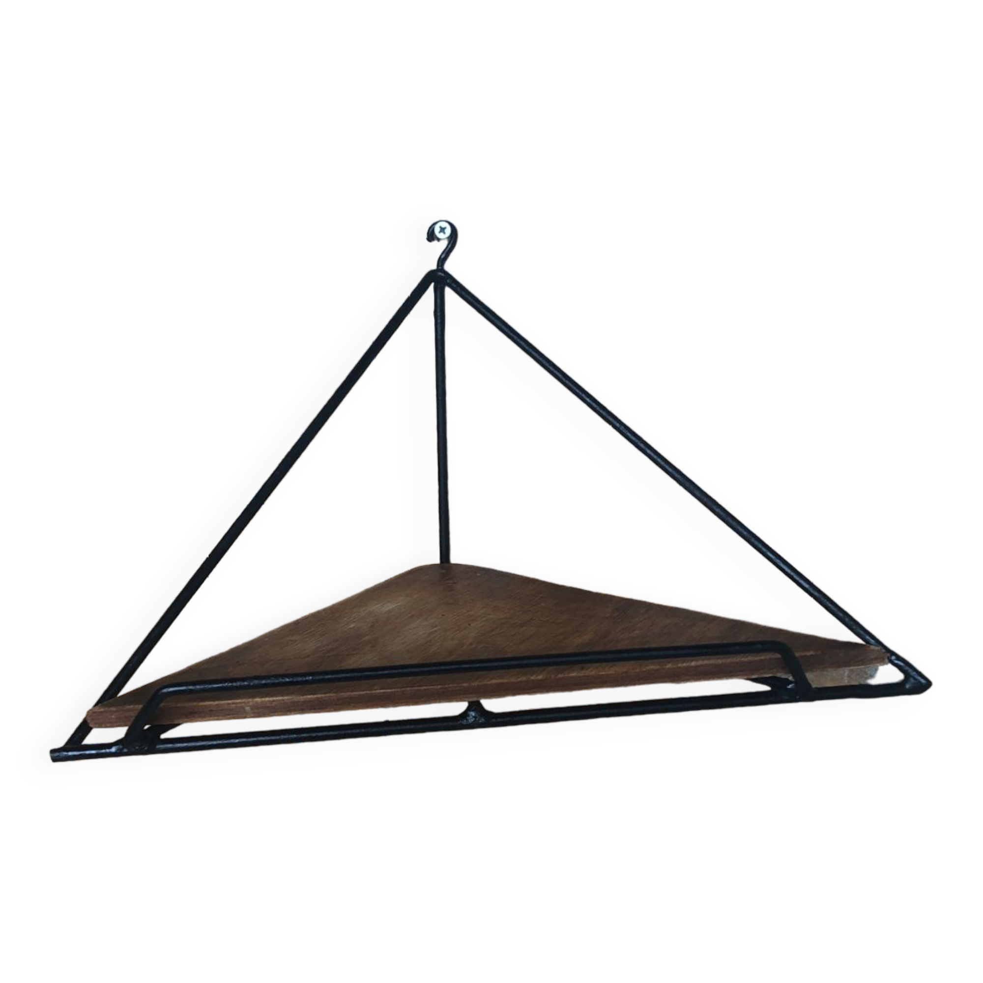 Black wrought iron corner shelf + vintage wooden top