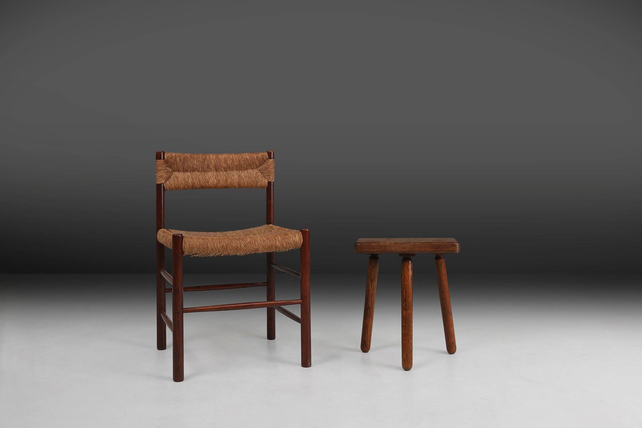 Rustic solid Wooden tripod Stool, France 1940s
