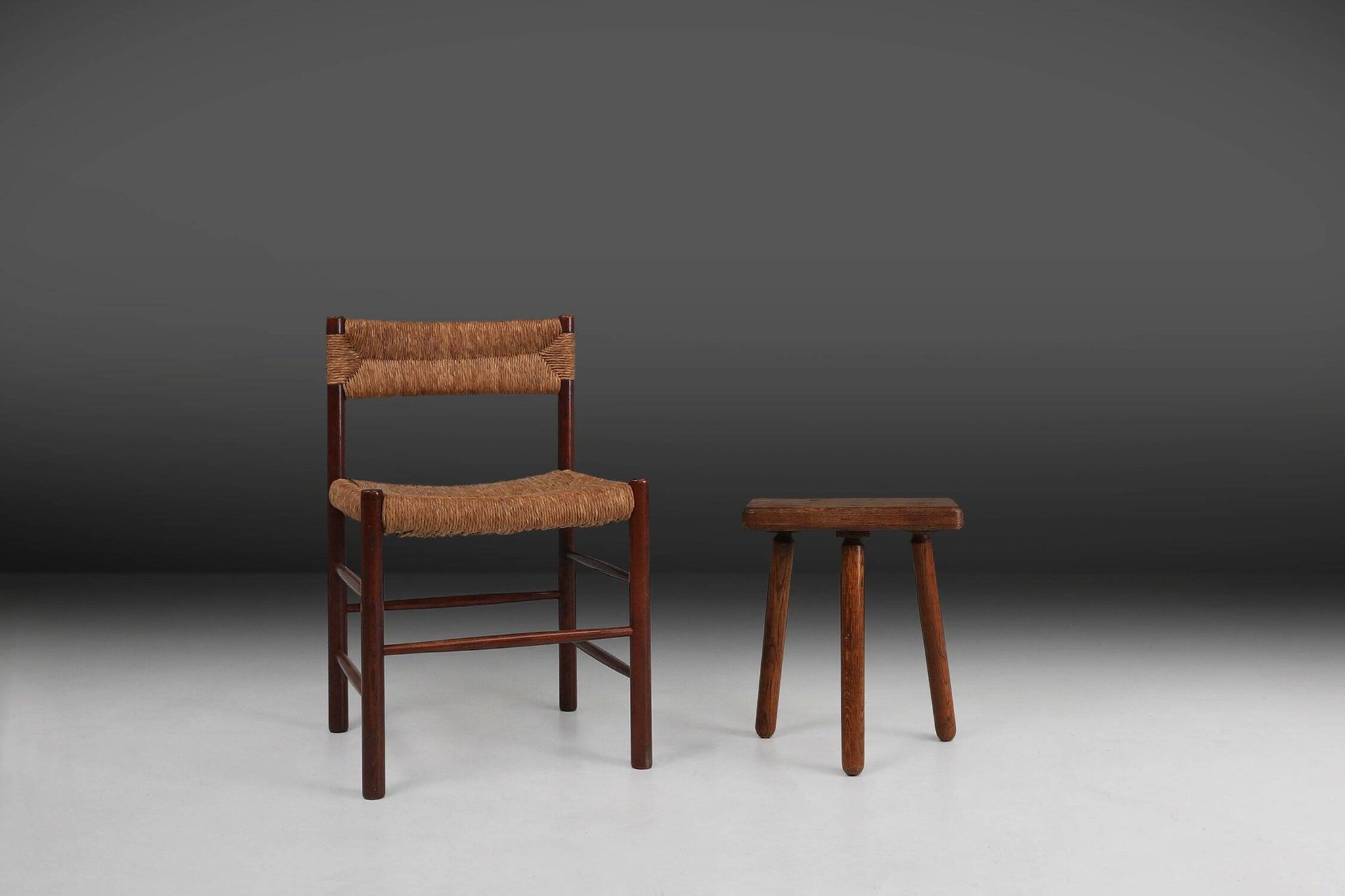 Rustic solid Wooden tripod Stool, France 1940s