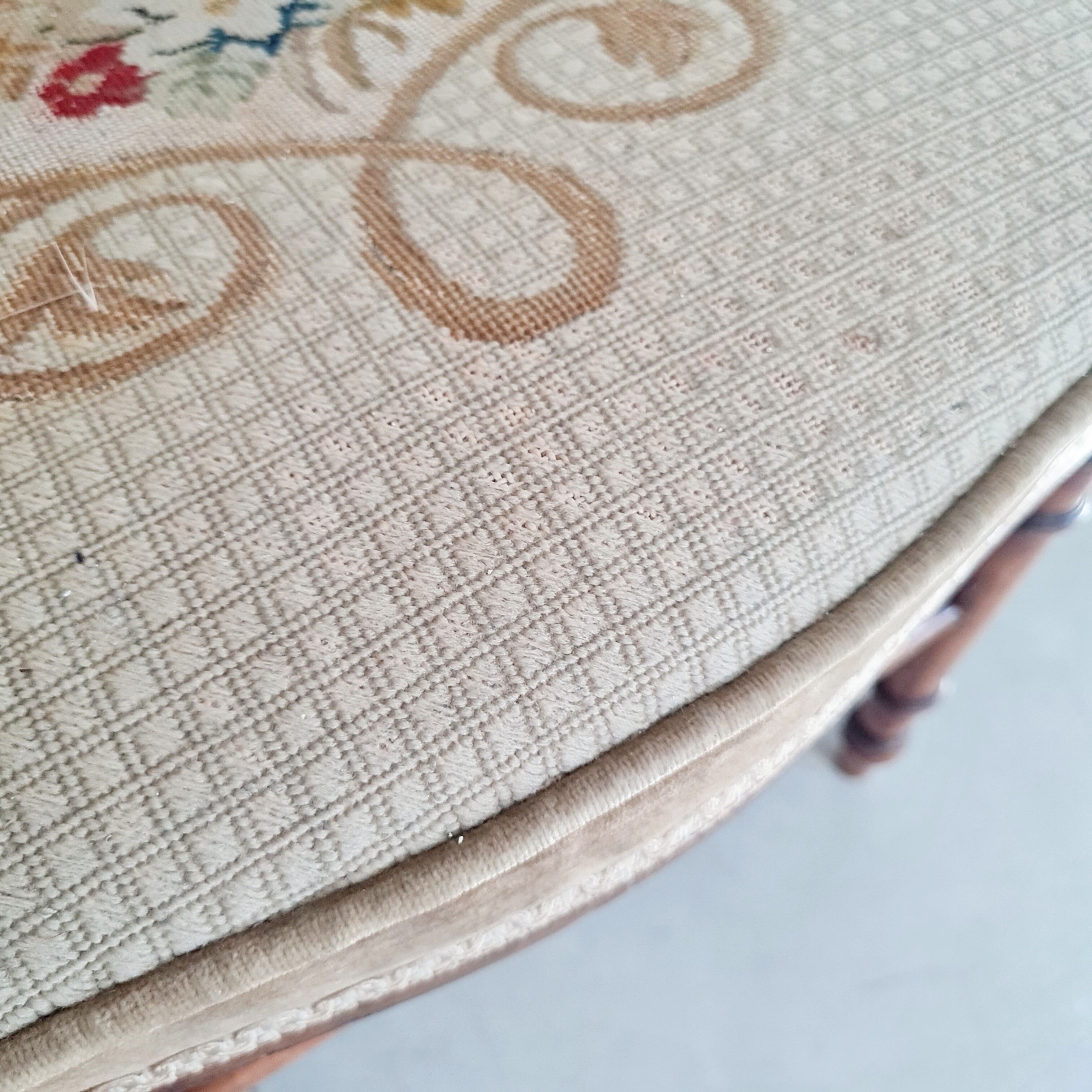 Antique chair turned wood sitting velvet flowers