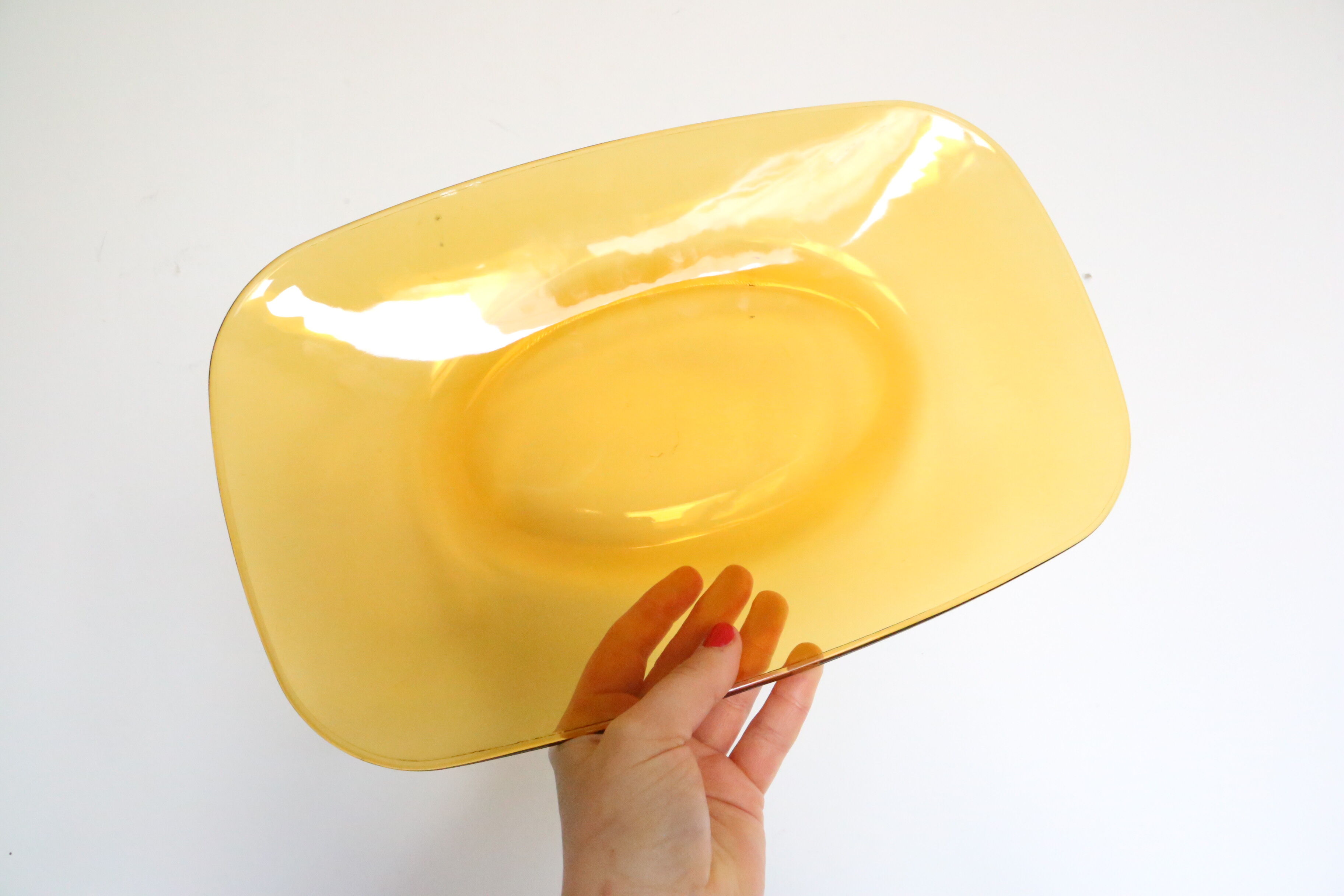 Rectangular amber glass dish, Vereco, vintage