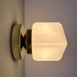 Vintage square globe wall light in white opaline