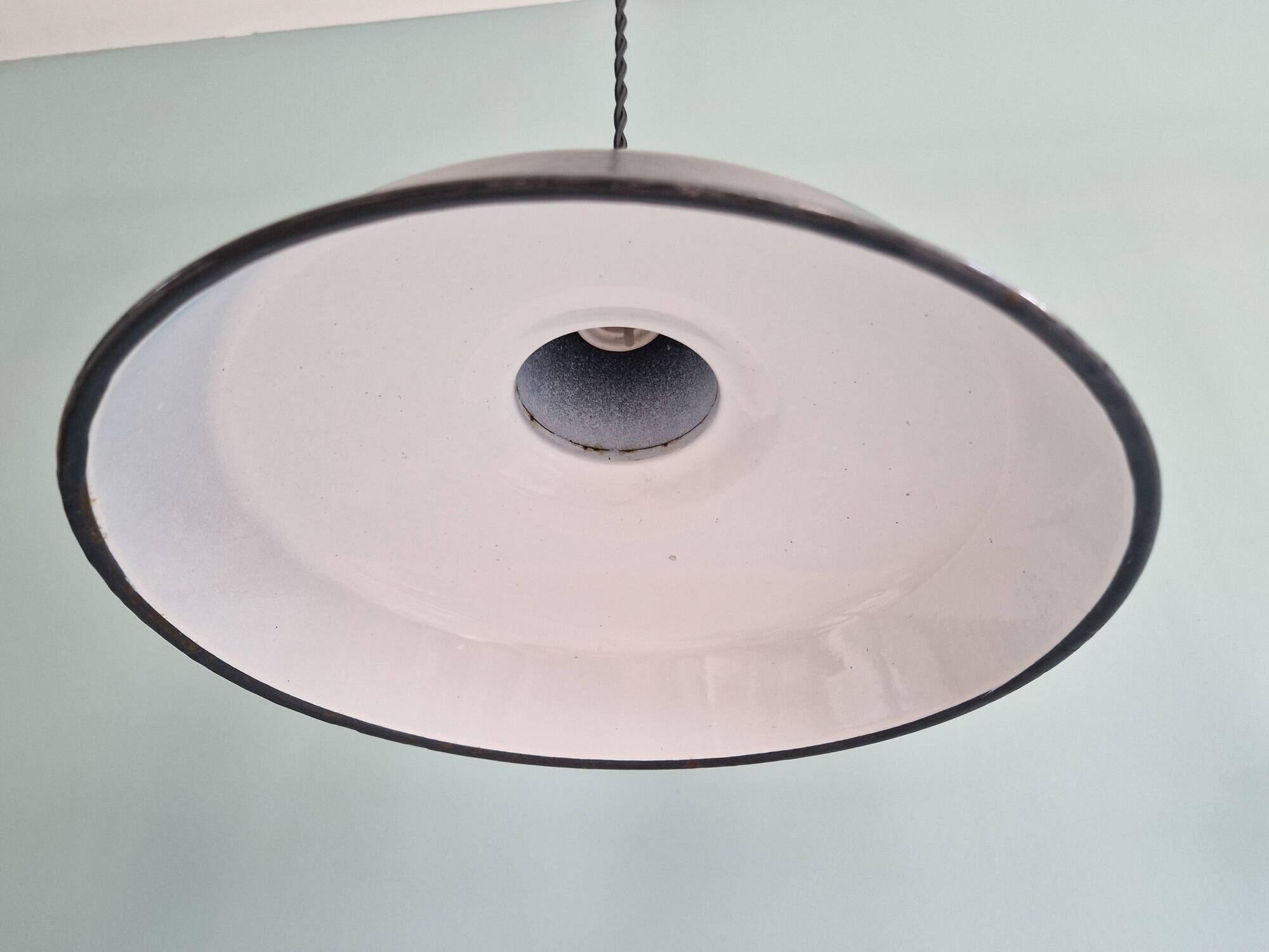 Set of 3 industrial pendant lights in anthracite enameled sheet metal