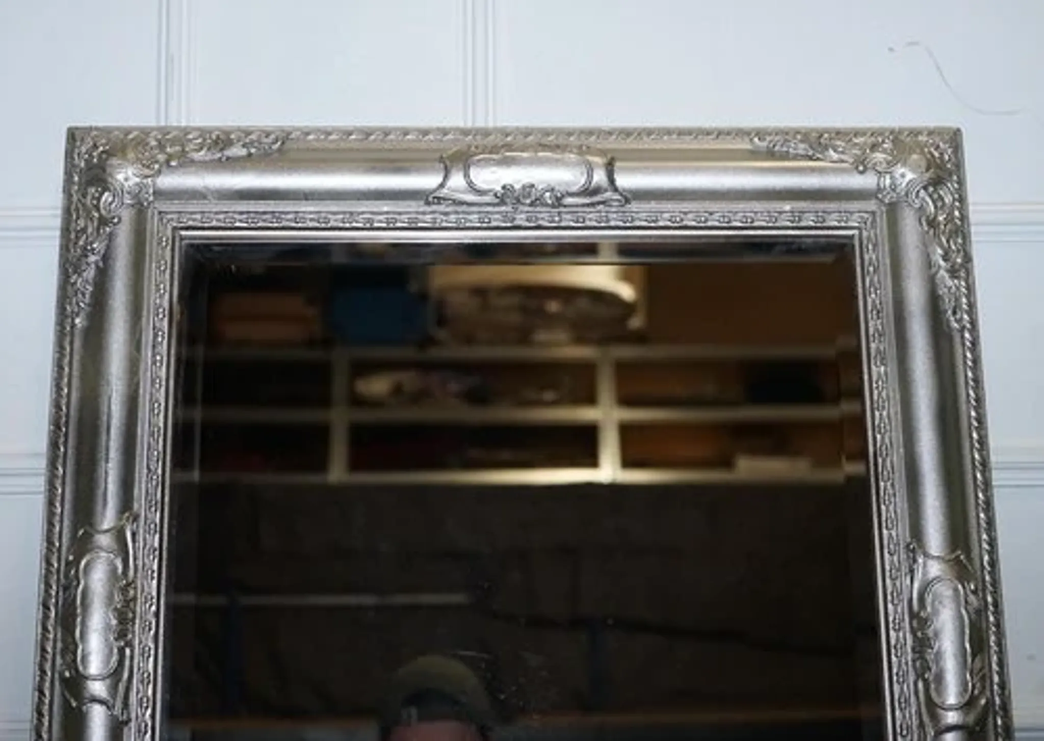 Bevelled Sculpted Silver Rectangular Mirror