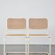 Lot de 4 chaises de salle à manger blanches au design vintage dans le style de Marcel Breuer avec assise en osier