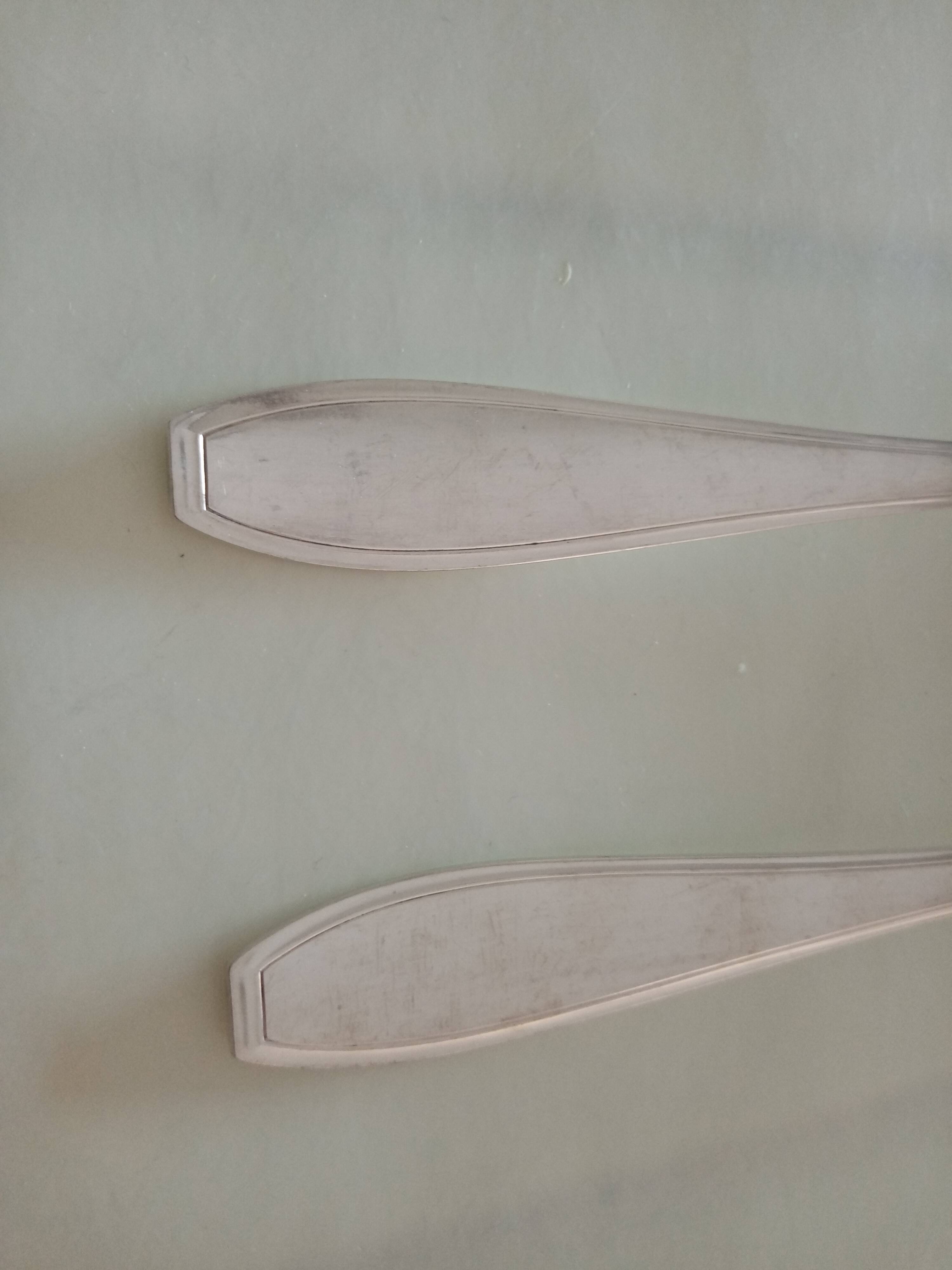 Serving cutlery, salad cutlery in silver metal