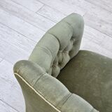 1960s, Danish 2-seater sofa, light green furniture velour, ash wood.