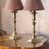 pair of brass bedside lamp 32x15 elec ok switch to the socket, good general condition