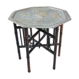 Table d’appoint en laiton et bambou, années 1940