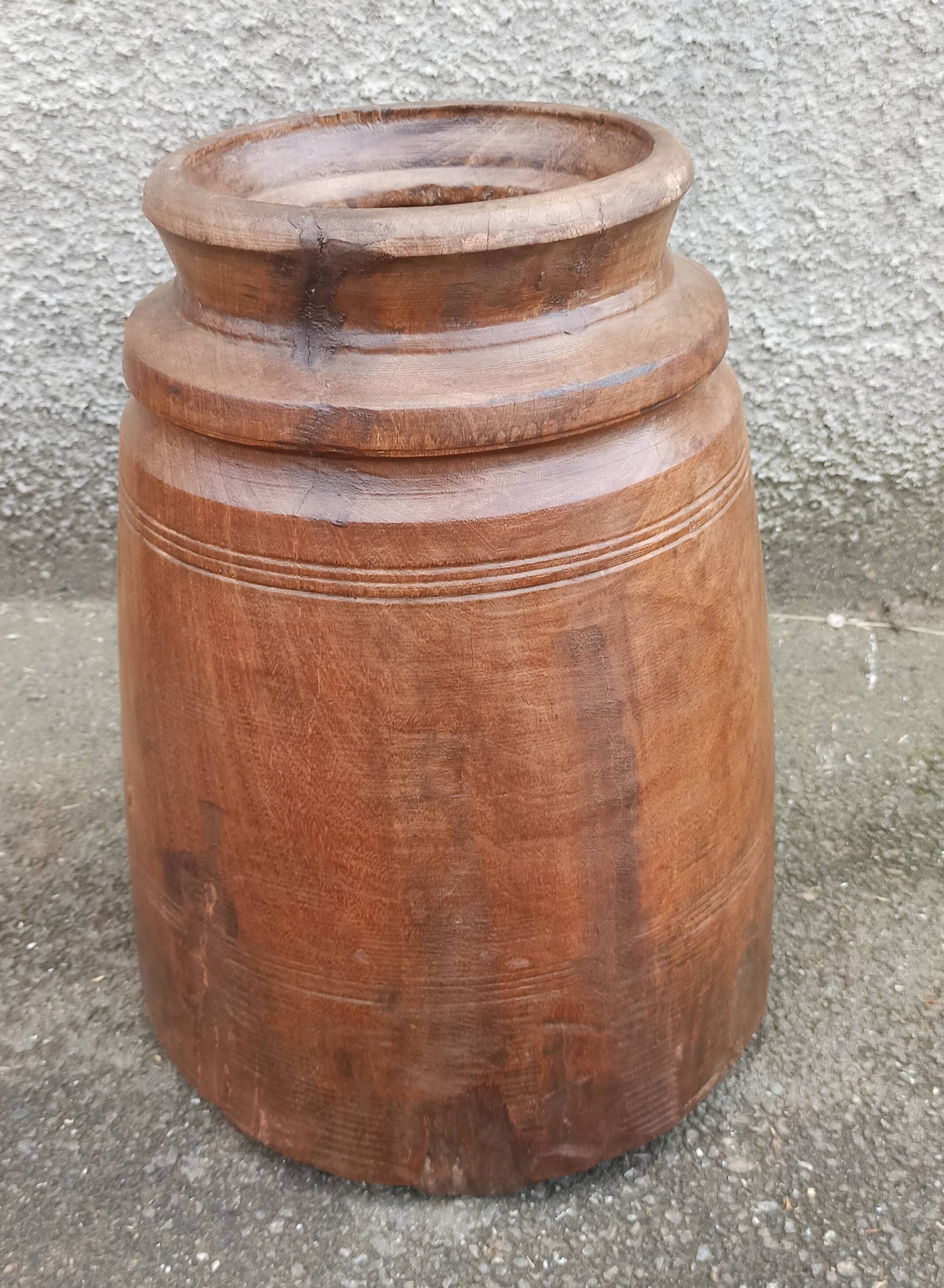 Large old wooden pot