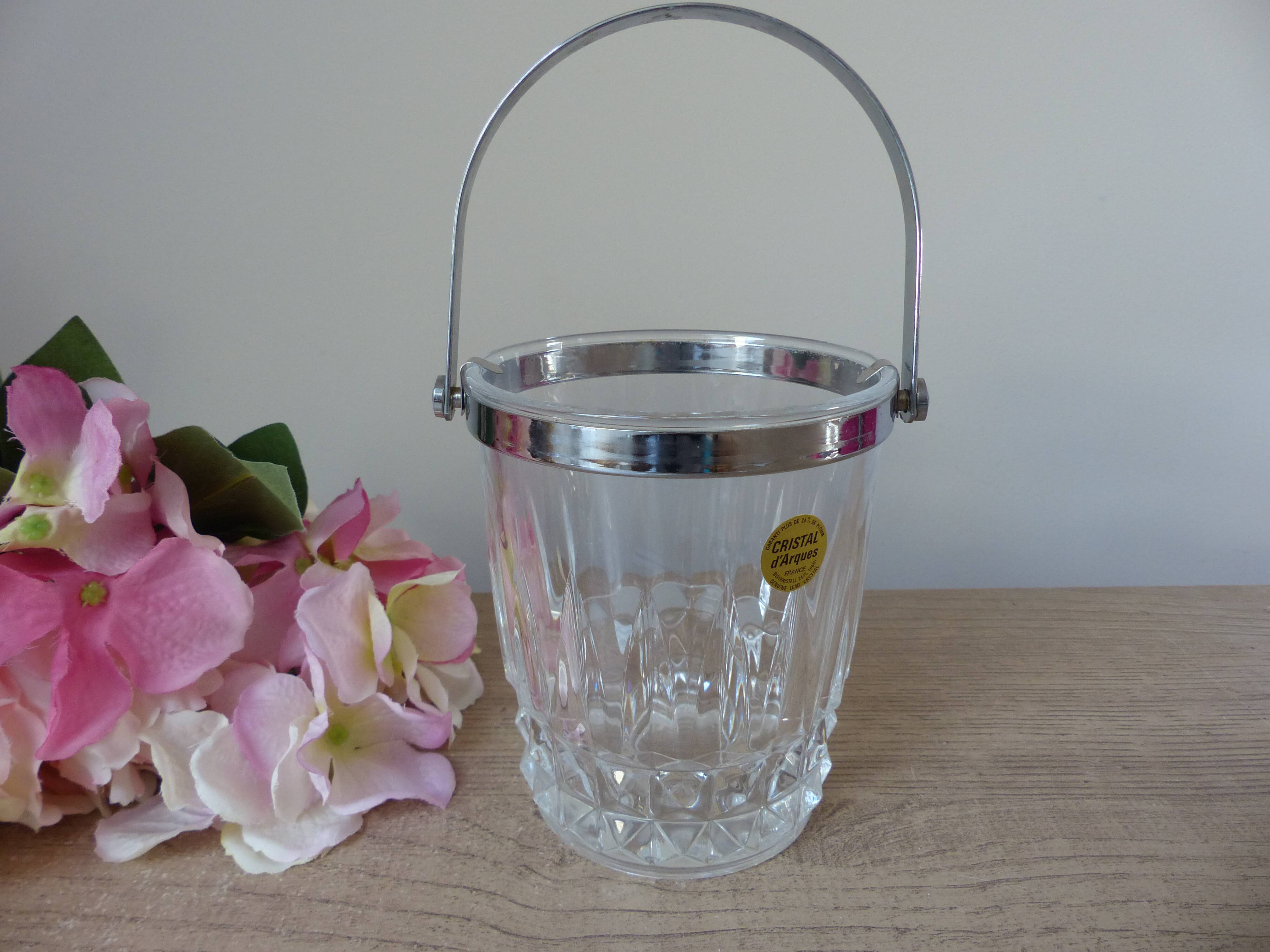 Vintage Cristal d'Arques ice bucket in transparent crystal, bar decoration