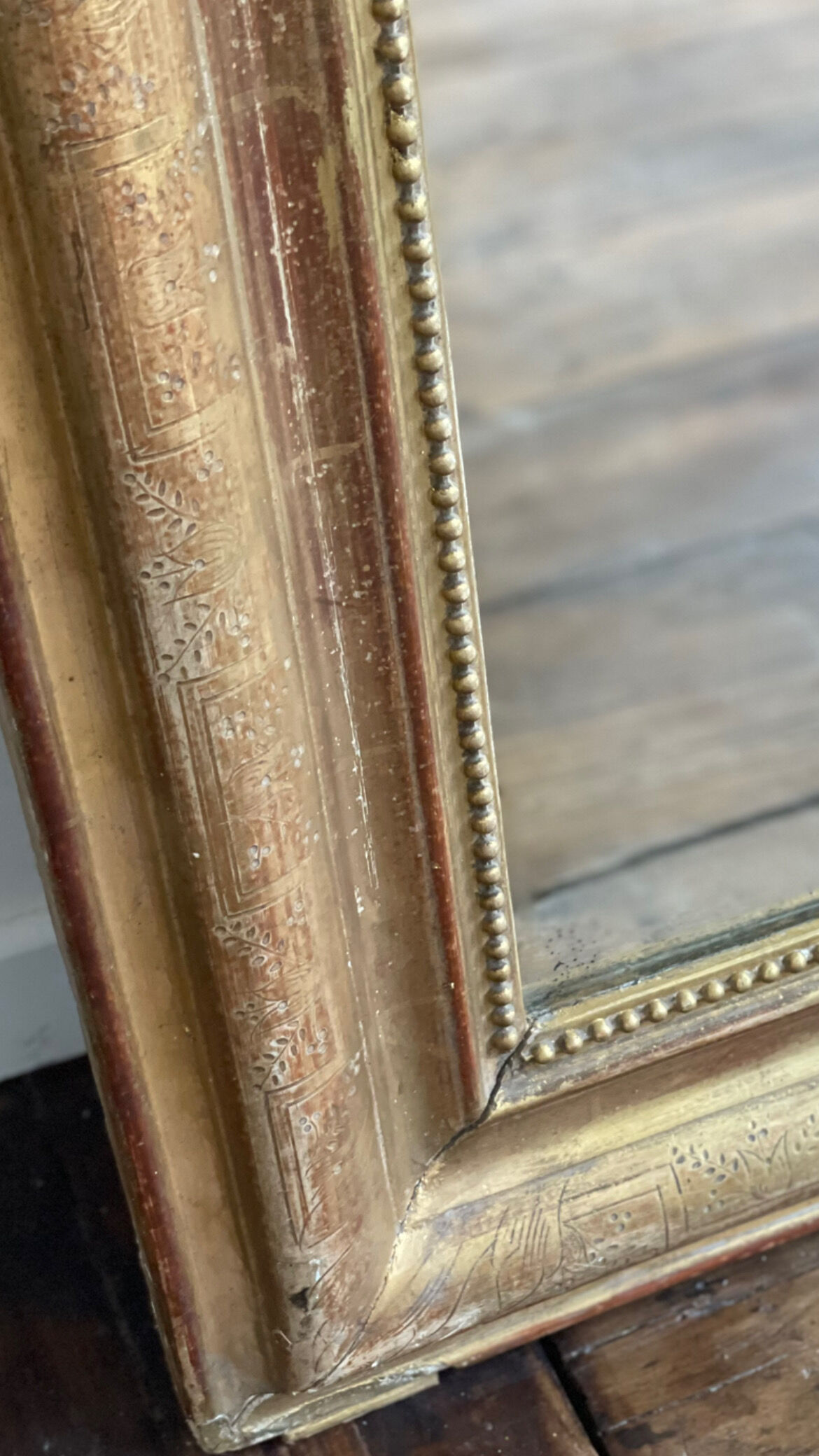 Old mirror louis Philippe gilded gold leaf pediment angels