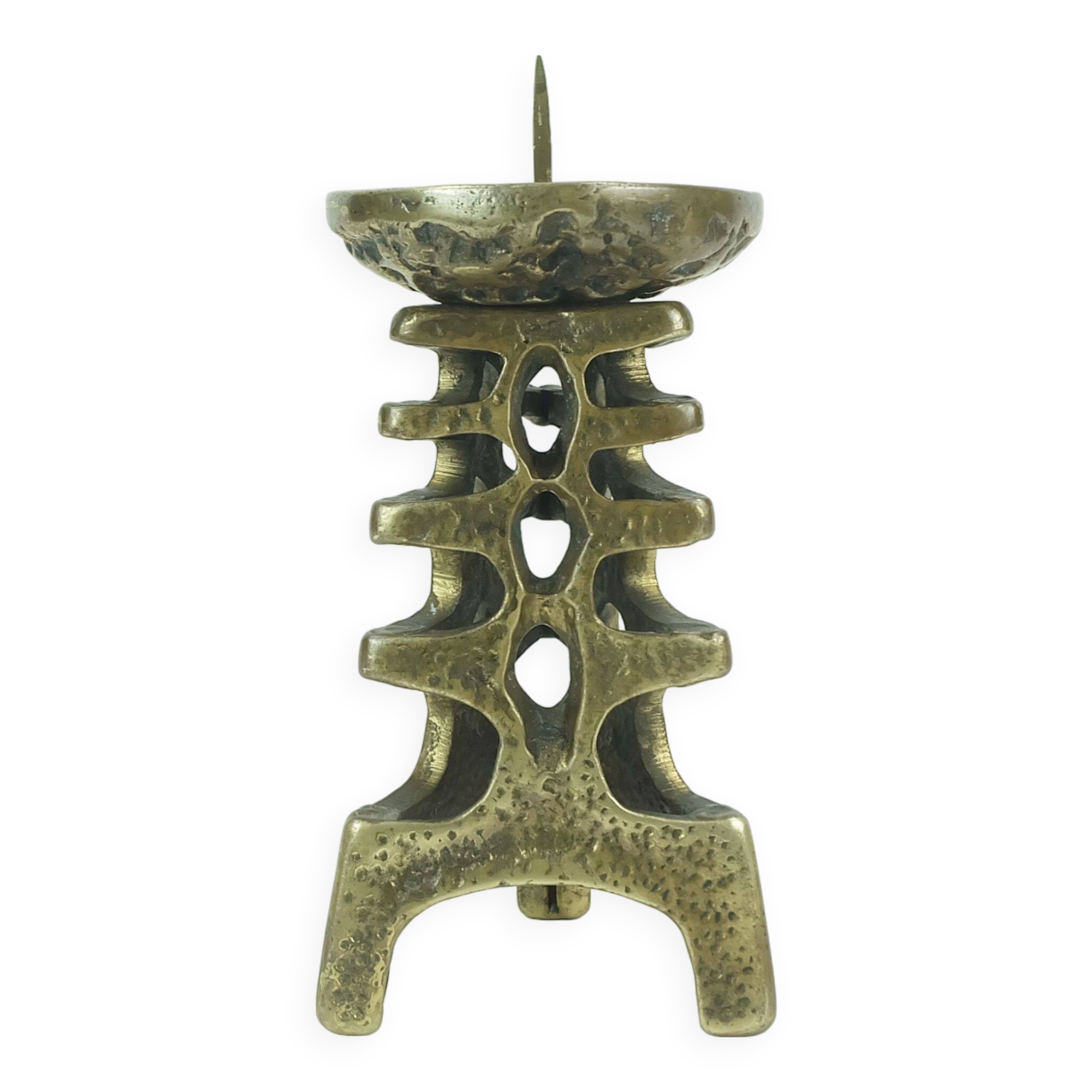 Outstanding 1960s 70s mid century brutalist brass candleholder for one big candle