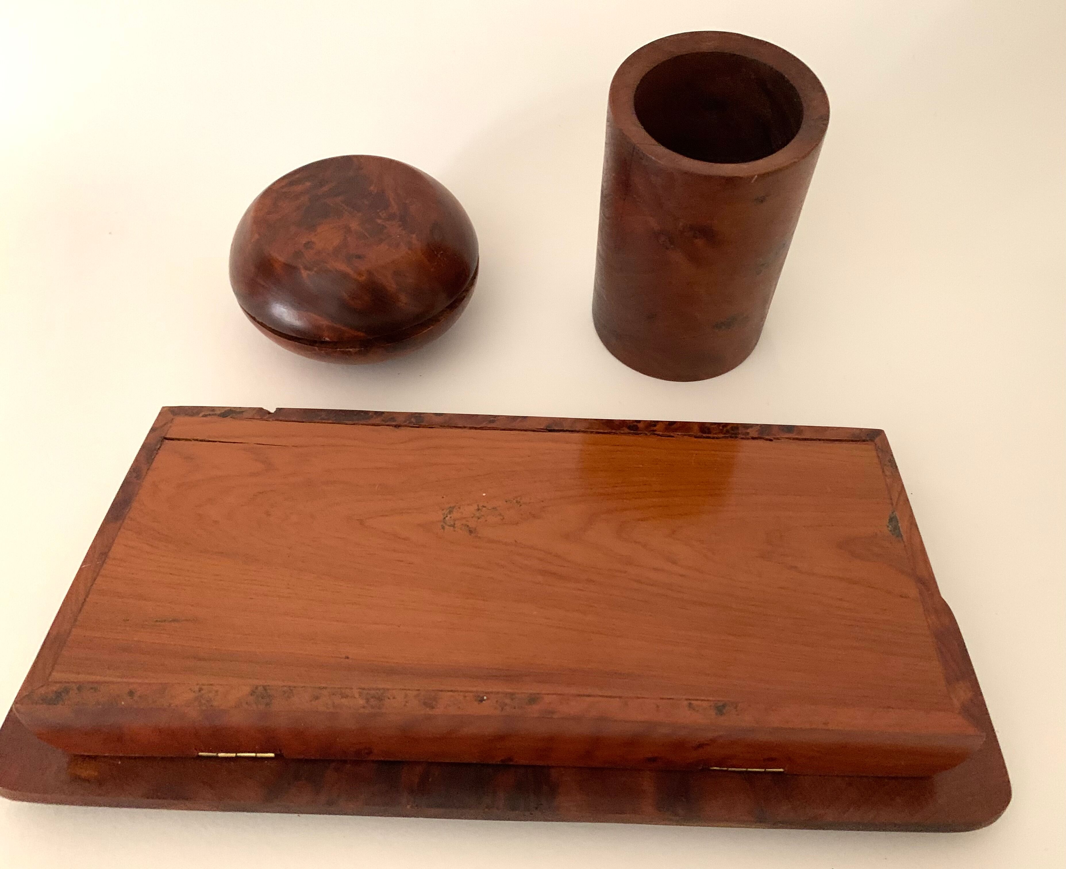 Walnut magnifying glass desk set