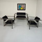 Salon brutaliste fauteuils simili métal design Karl Friedrich Forster