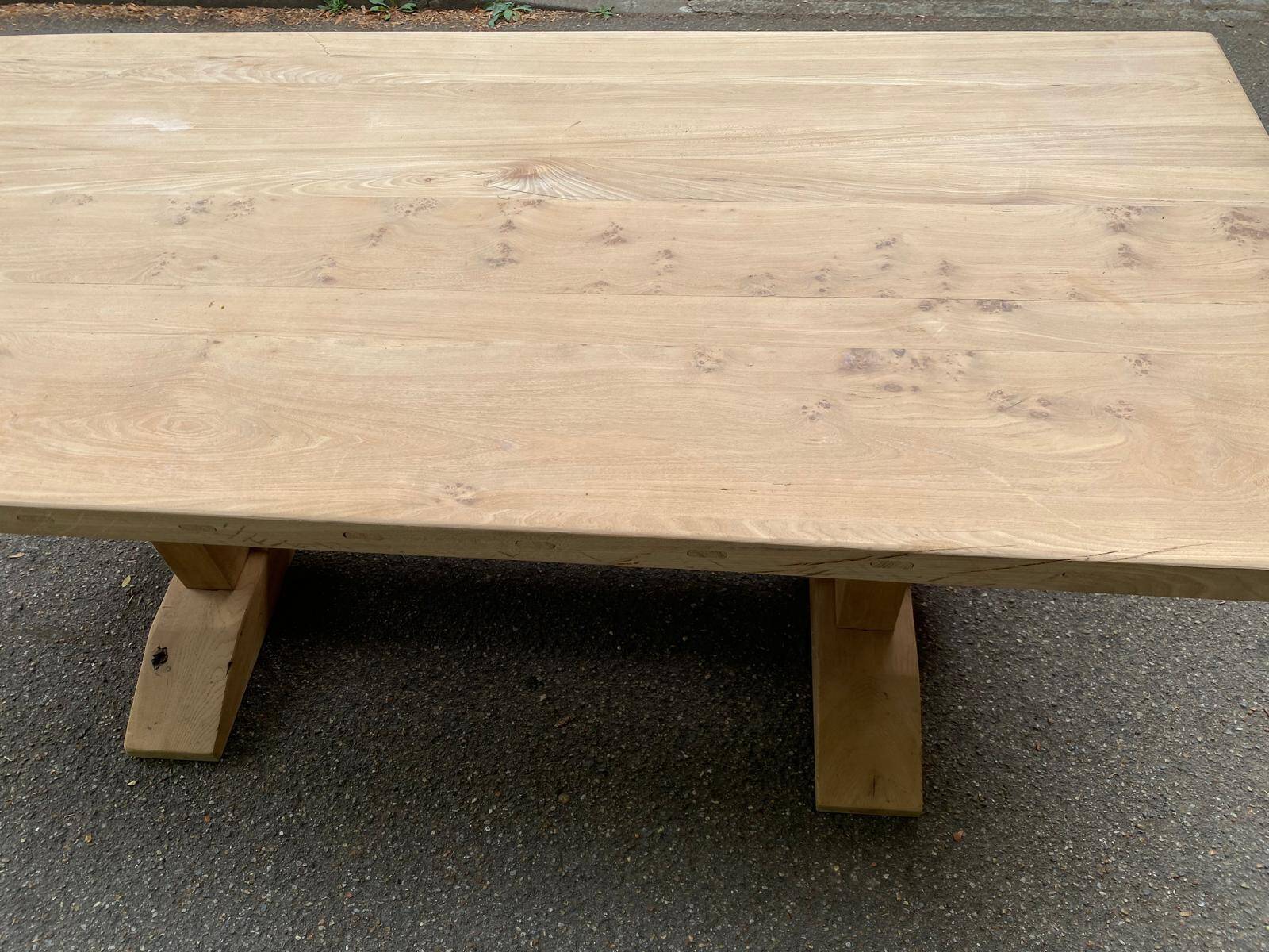 Grande table de monastère brutaliste en chêne massif 210x100cm 70s