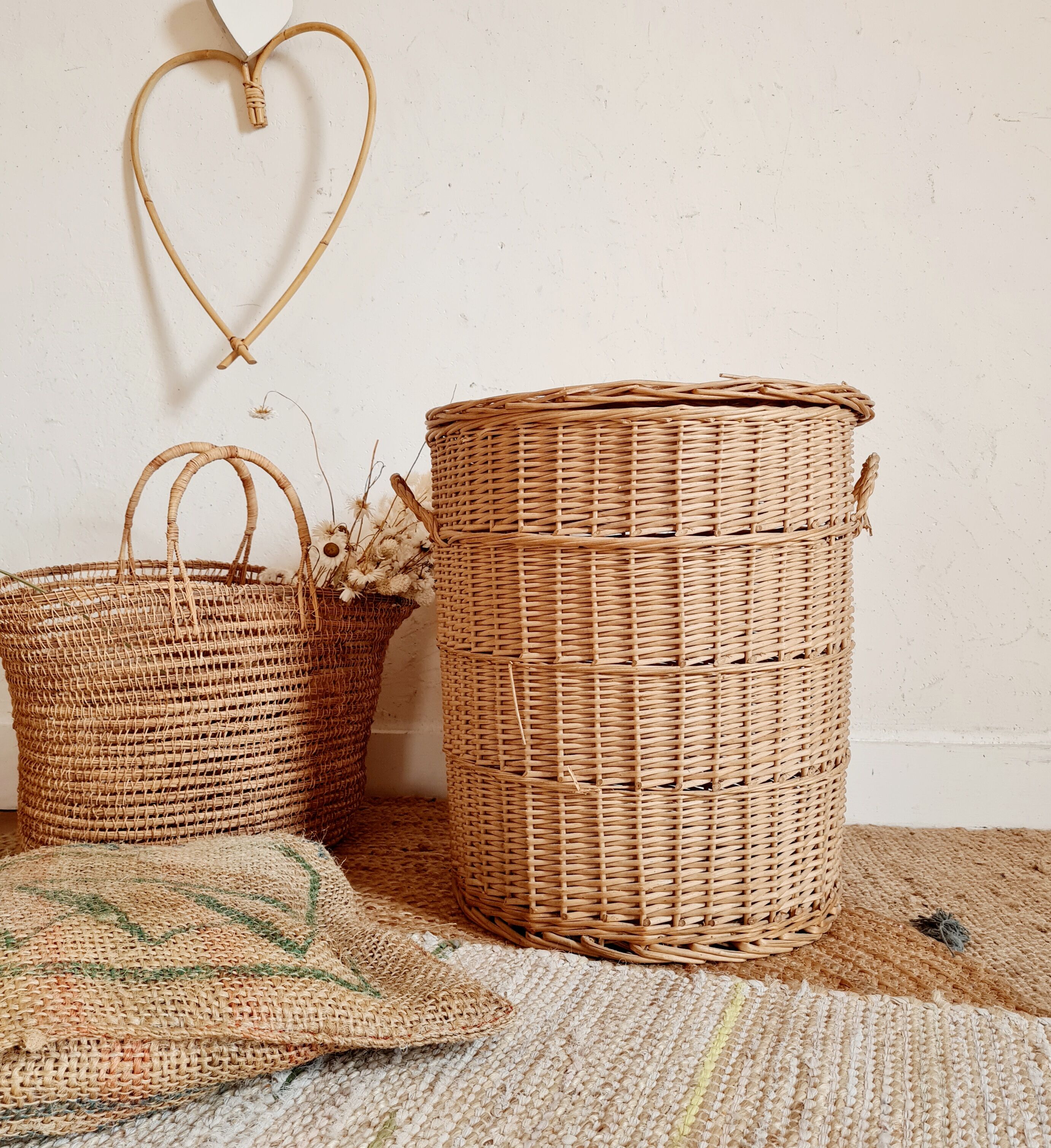 Old rattan laundry basket