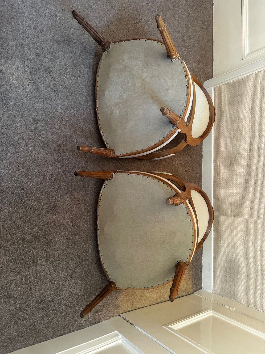 Pair of Louis XVI style medallion armchairs, late 19th / early 20th century.