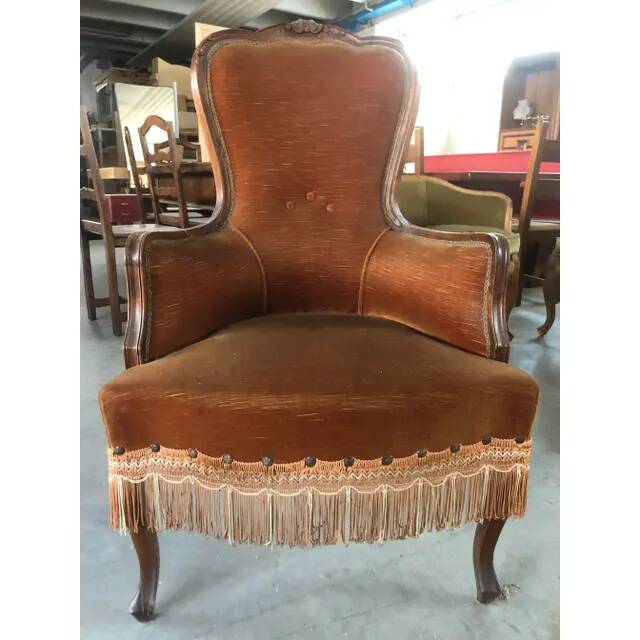 Late 20th-Century Dralon Velvet Upholstered Walnut Armchair
