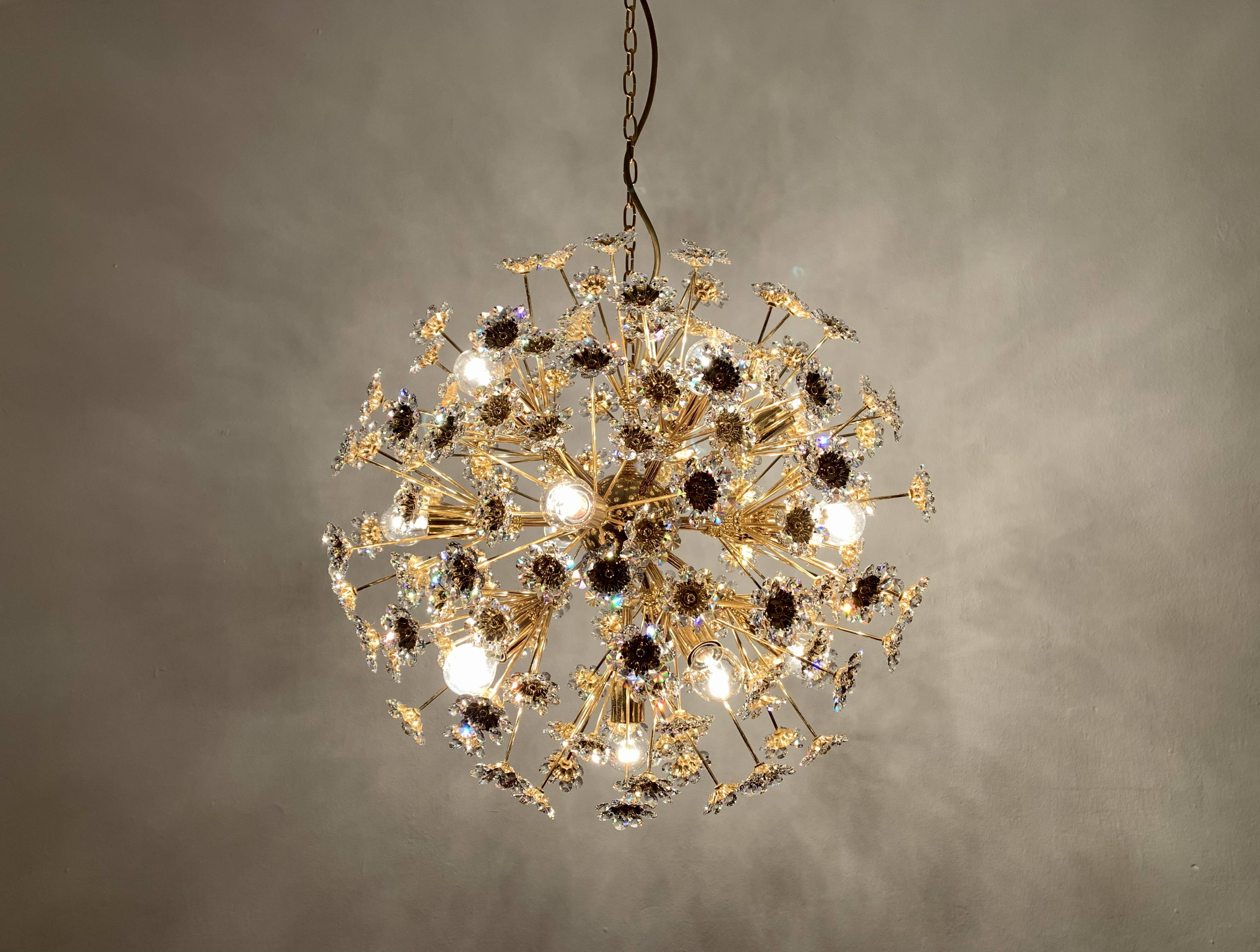 Large Floral Crystal Glass Ball Chandelier by Palwa