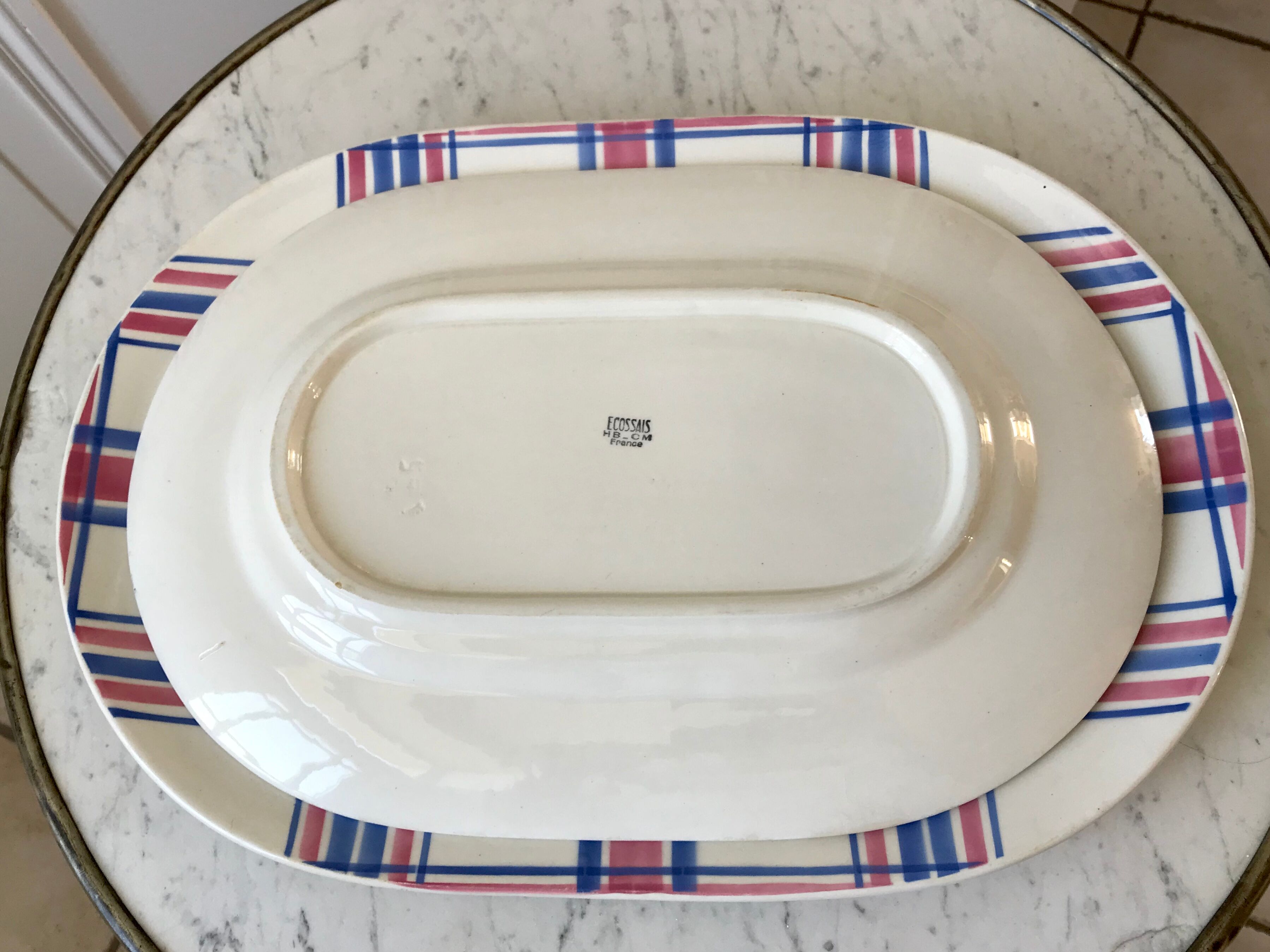 Duo of rectangular dishes HBCM model "Scottish" pink and blue 50s