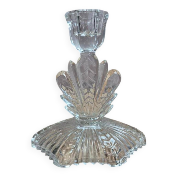 Bougeoir ancien en verre moulé pressé – décor Art déco