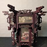 Carved wooden lantern and painted glass - China, Late 19th century