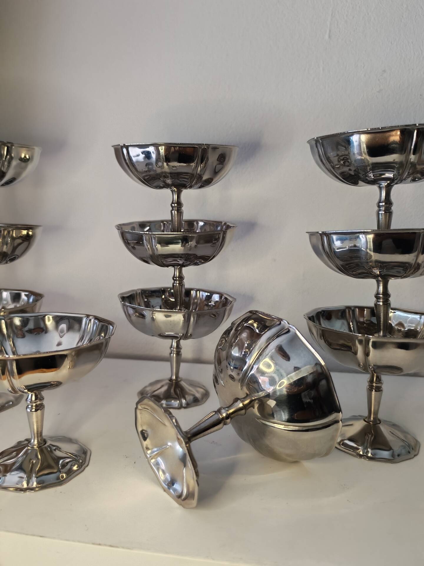 11 vintage stainless steel ice cream cups
