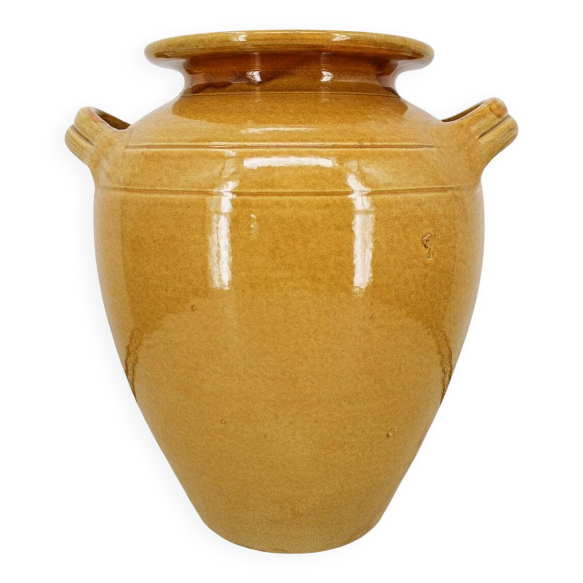 Large vintage yellow glazed terracotta jar vase