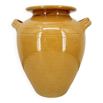 Large vintage yellow glazed terracotta jar vase