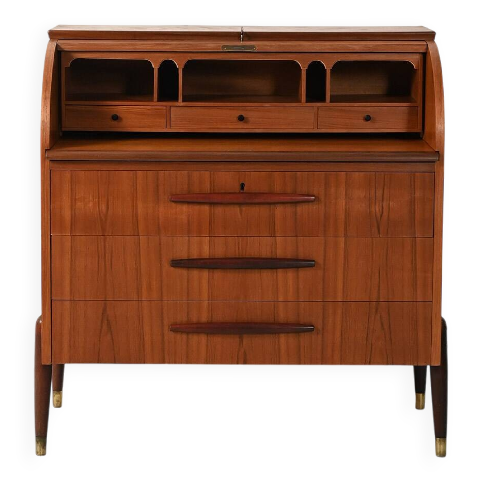 1950s Scandinavian teak secrétaire with elongated sculpted pulls