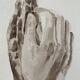 Painting signed watercolor monochrome sepia study statue “Rodin’s Cathedral”