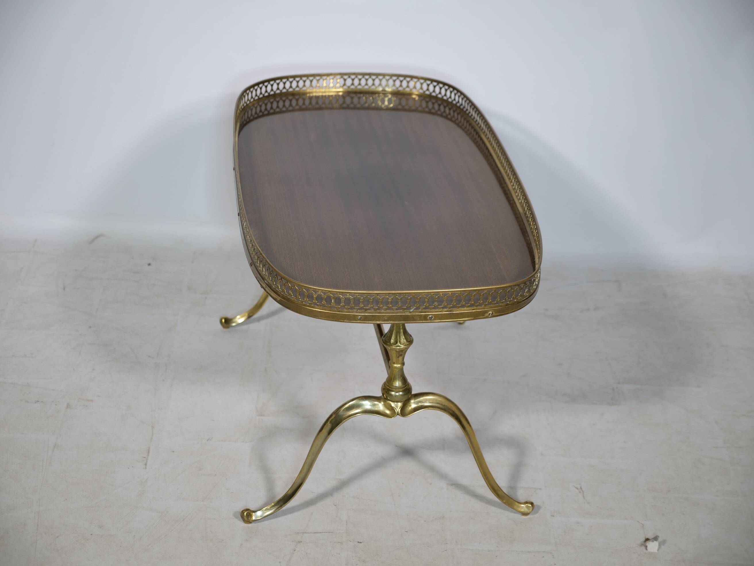 Regency Brass and Teak Bar Side Table with Removable Tray, 1960s