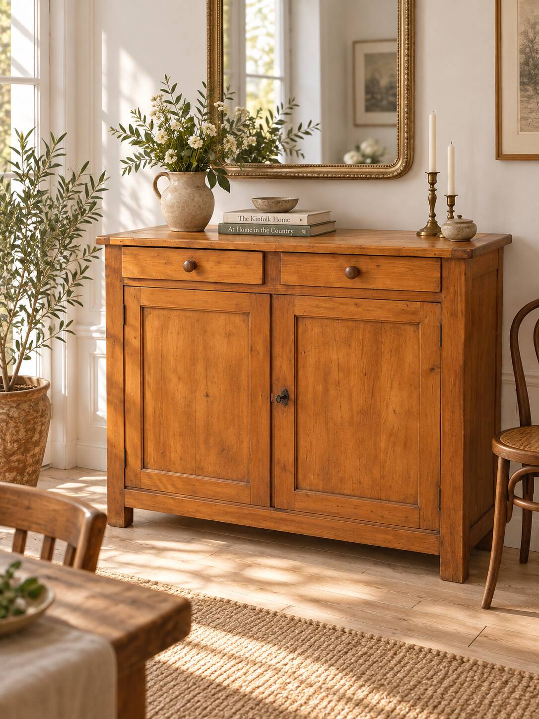 Old Parisian buffet in natural wood – 2 doors, 2 drawers