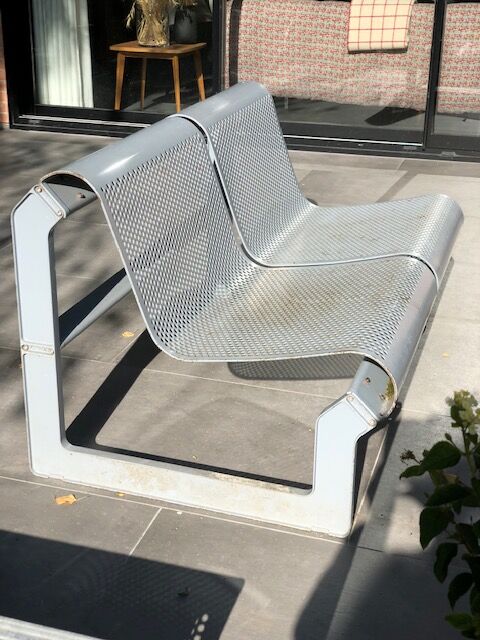 Perforated metal garden bench