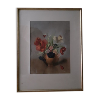 Framed watercolor, bouquet of spring flowers