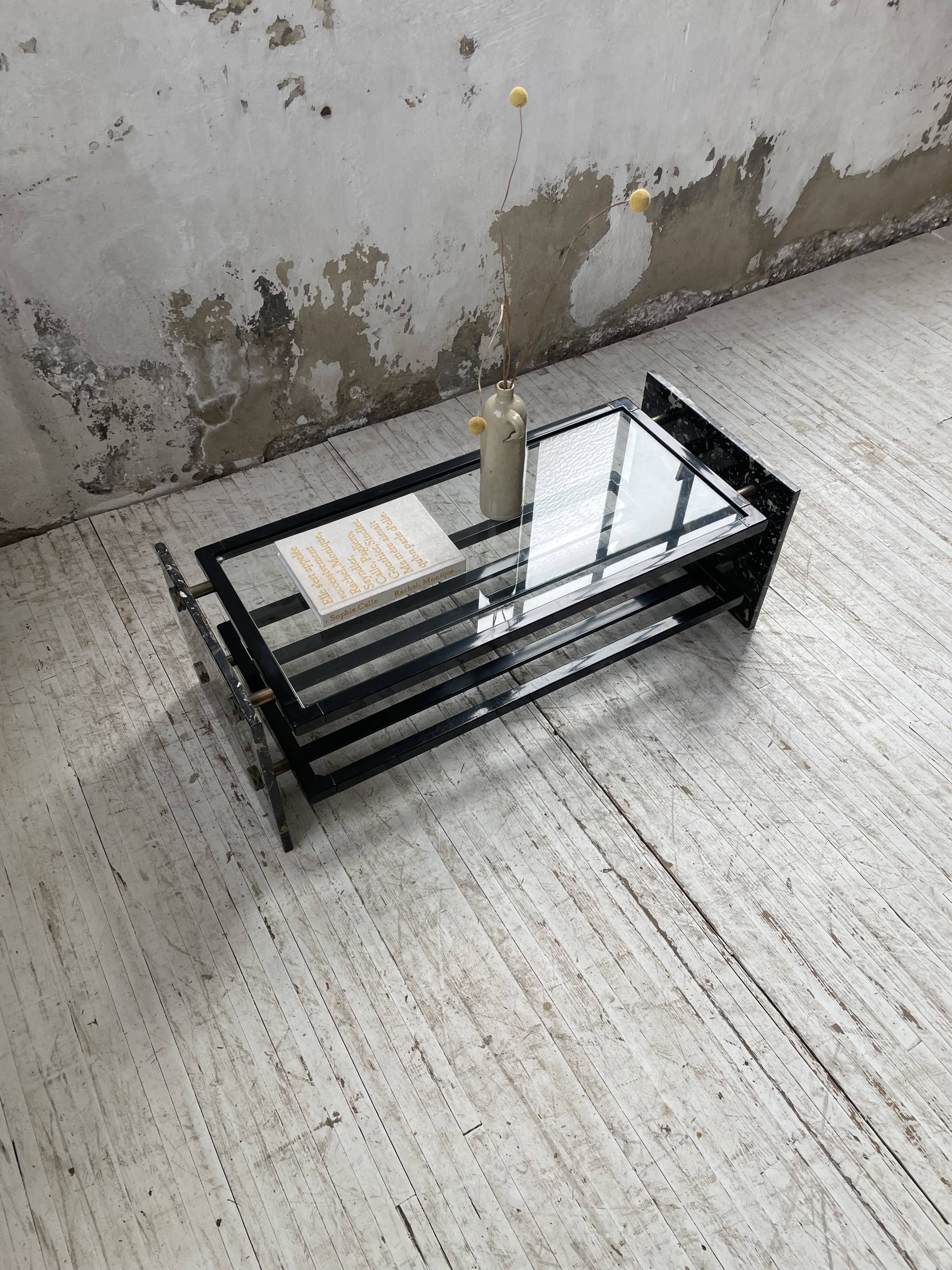 80s Italian marble and glass coffee table