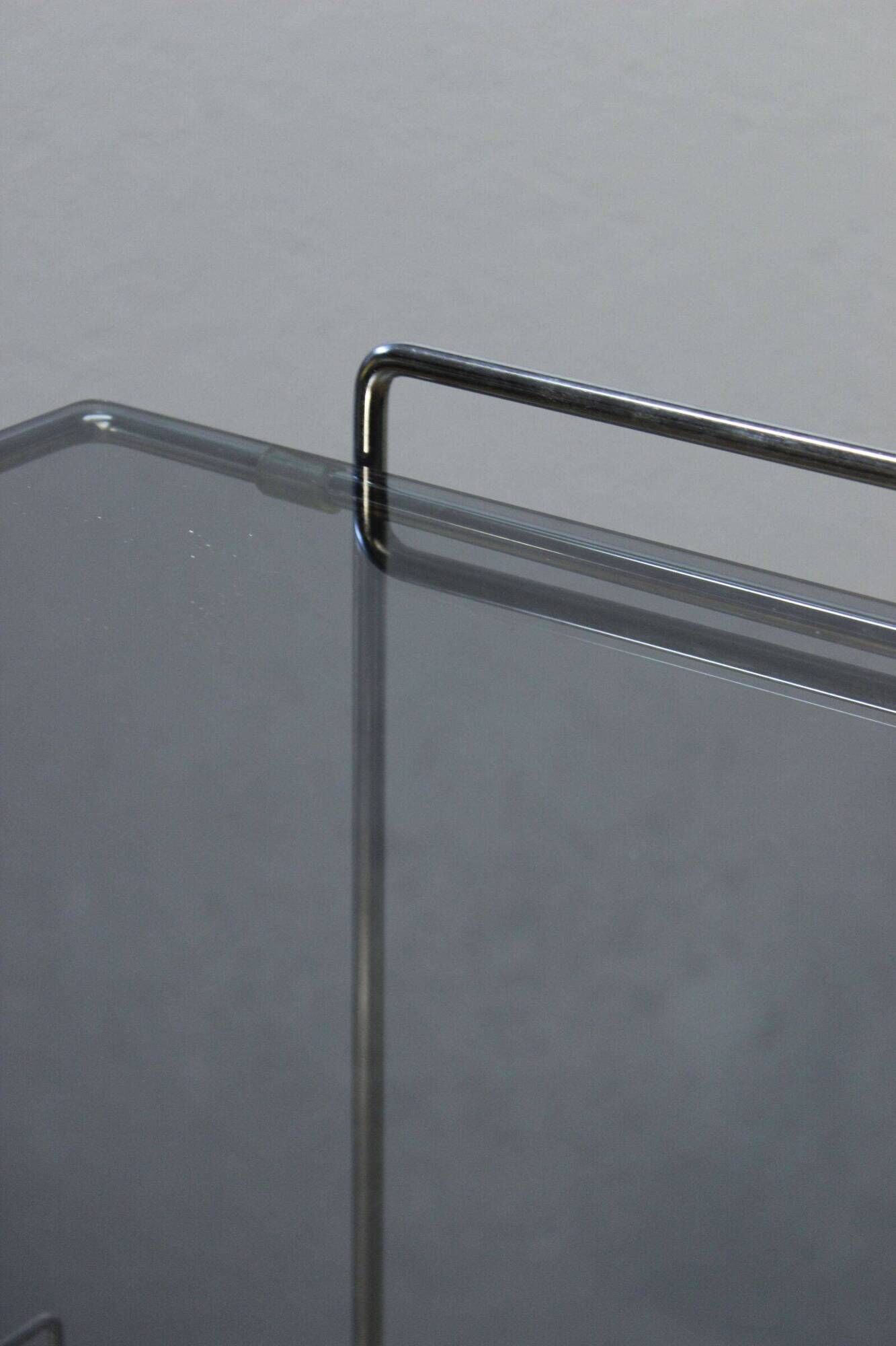 Rolling furniture serving for HIFI vinyl storage chrome & smoked glass 1970s