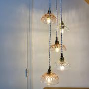 5-light waterfall pendant light with vintage pink and transparent glass shades