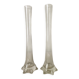Pair of antique tall vases in clear glass