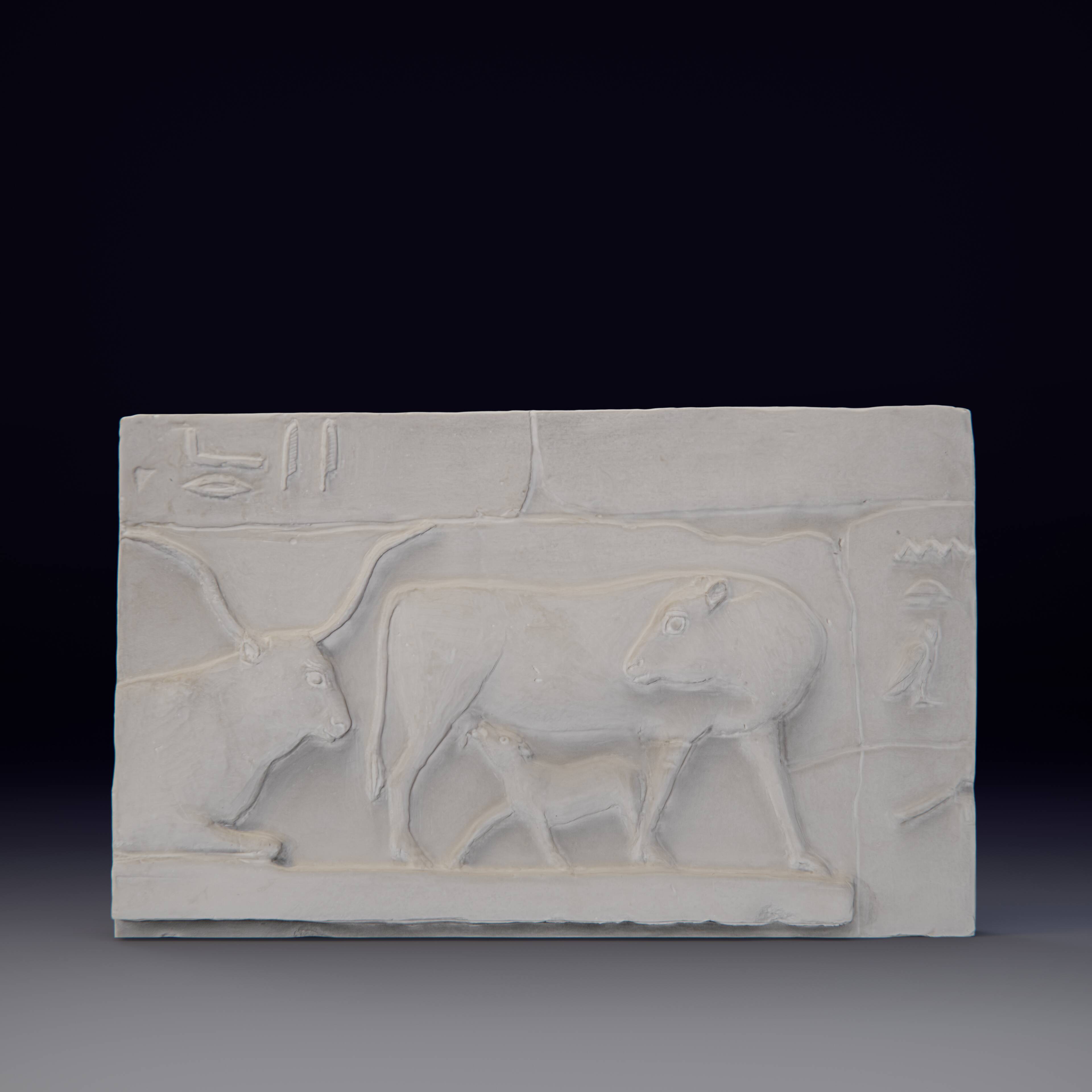 Plaster reproduction, 2 cows and 1 calf, Egyptian style