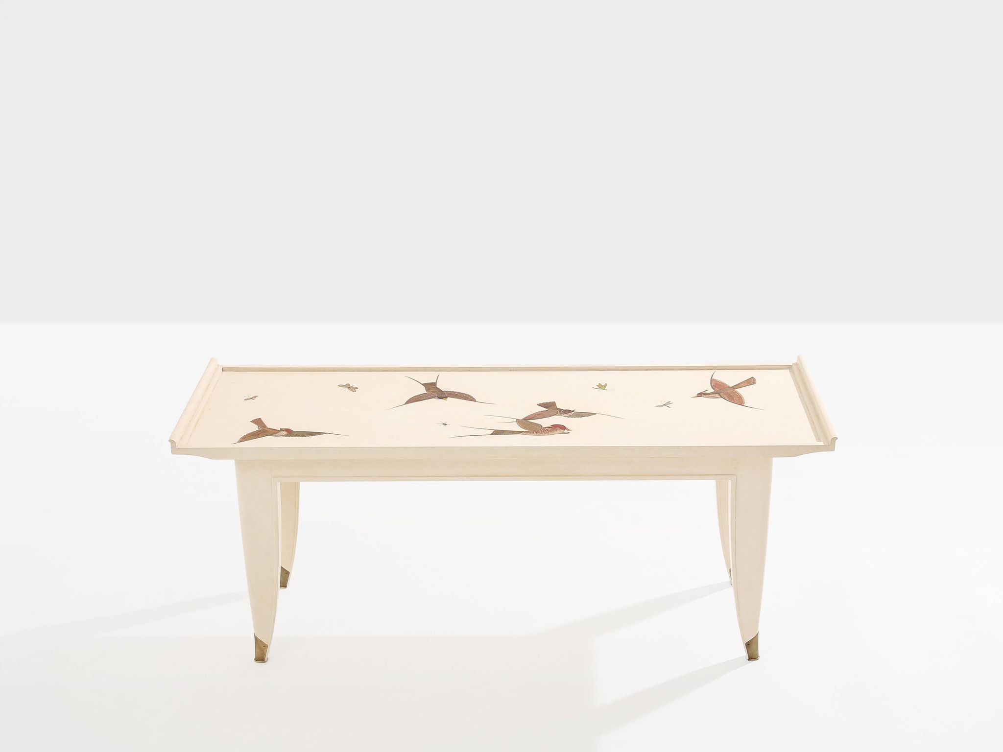 Maurice Jallot table basse chêne peint à décors d’oiseaux 1930