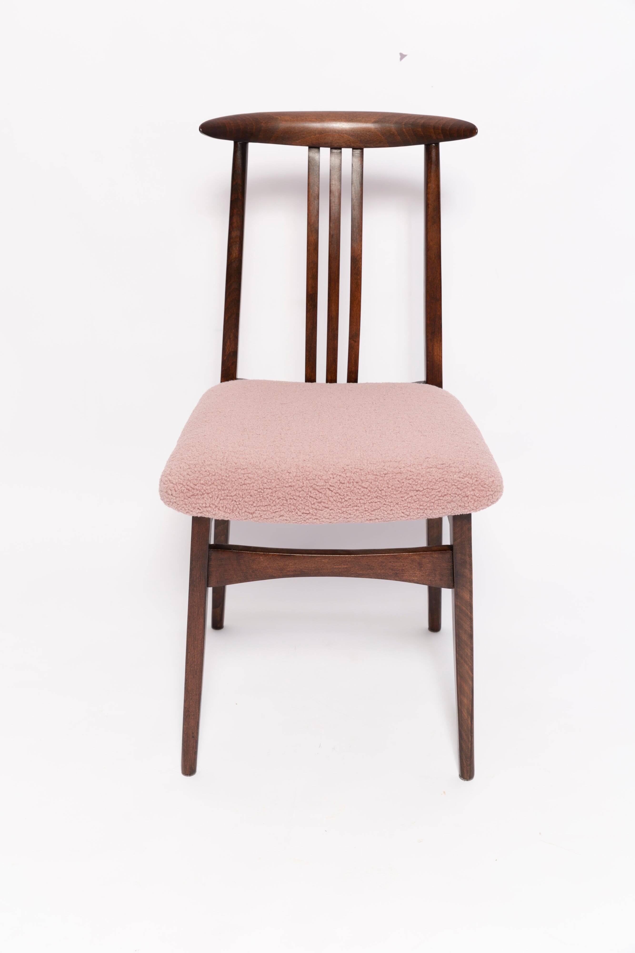Mid-Century Beech Chair in Pale Pink Boucle, Walnut Wood, by M. Zielinski, Europe, 1960s