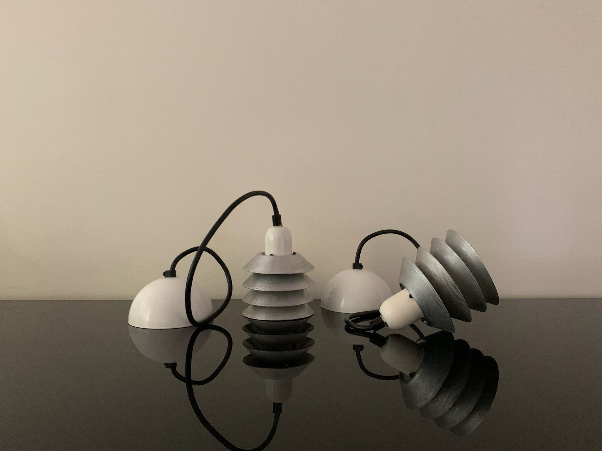 Pair of vintage pendant lights - 70s design metal lamps