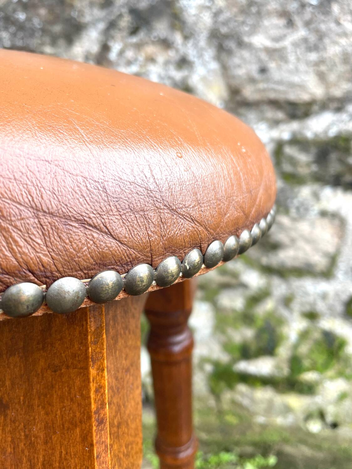 Pair of studded leather bar stools