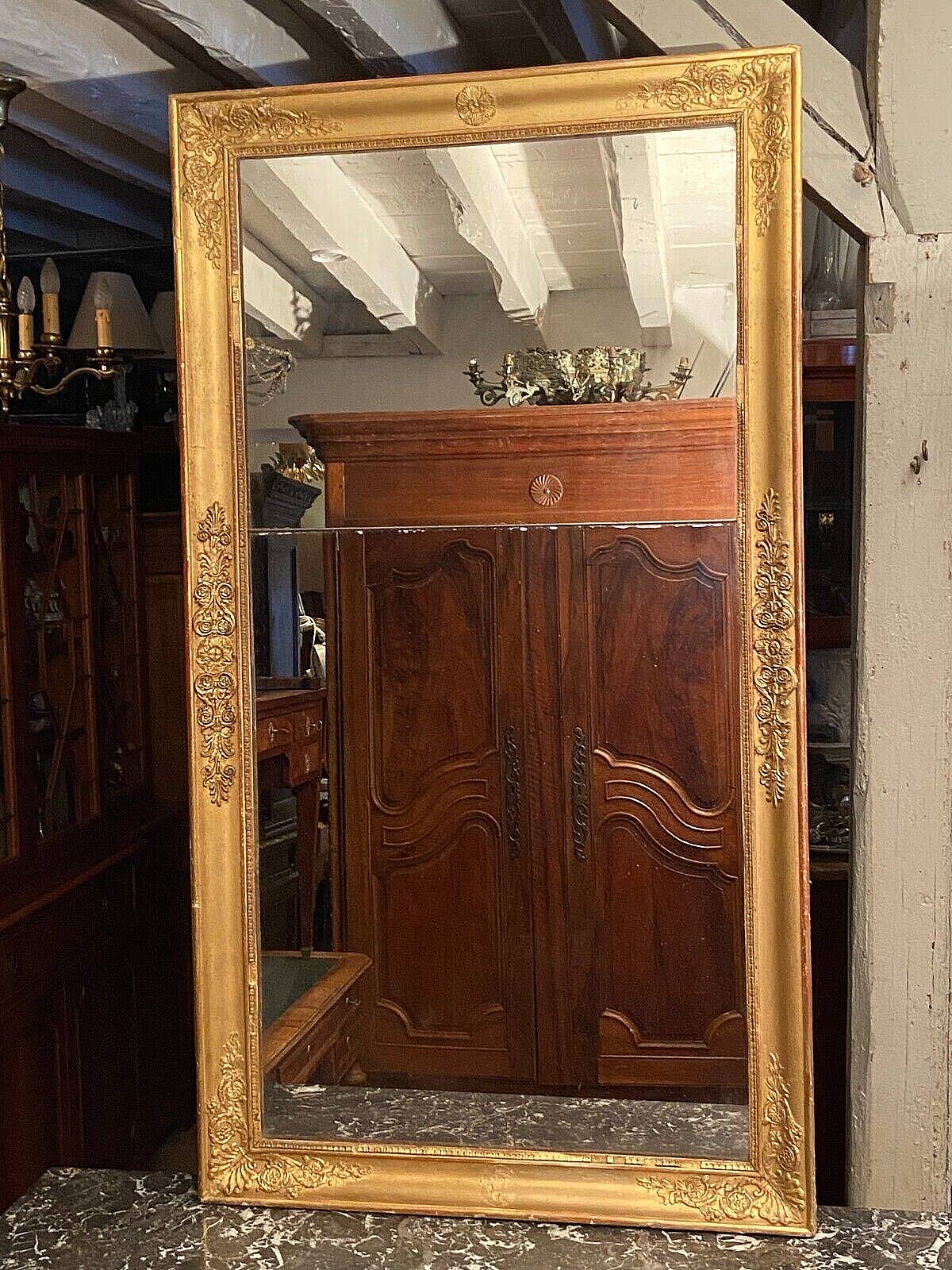 Large mirror fireplace mirror in wood and gilded stucco XIX Restoration