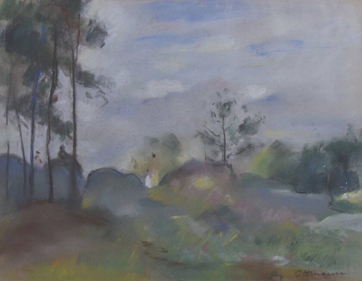 Henry Ottmann (1877-1927) Edge of the woods in the mist, signed pastel