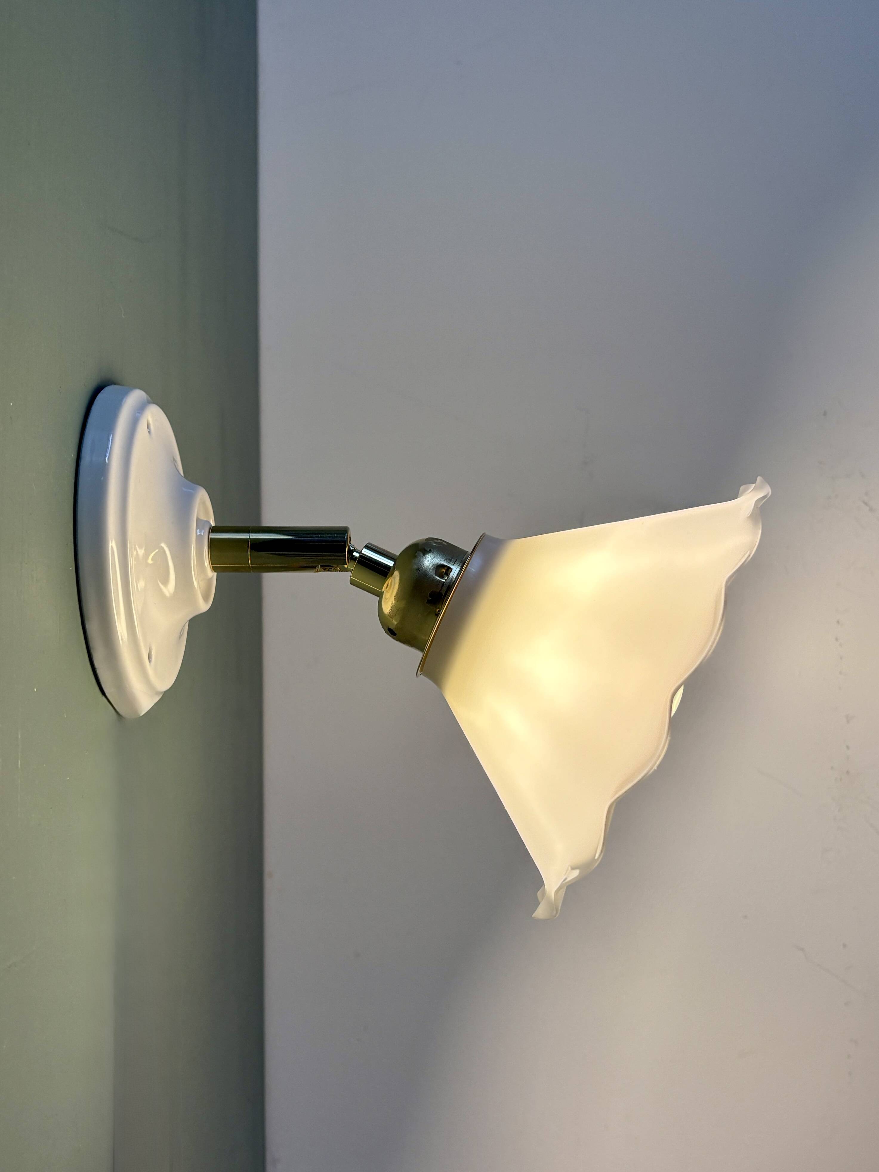 Vintage wall lamp with white opaline glass shade