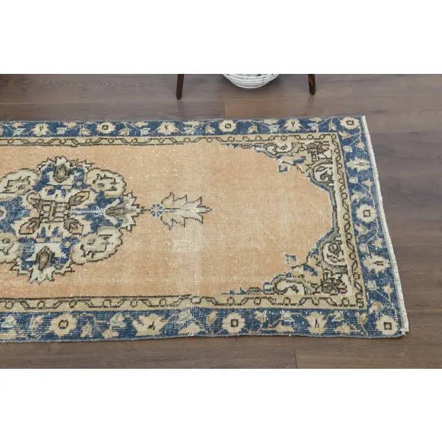 Vintage Turkish Oushak Handmade Wool Orange Runner Rug 81x333