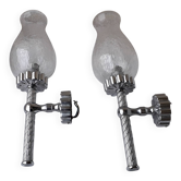 Pair of chrome metal wall lights